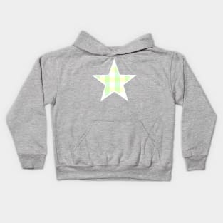 Pastel Green and Yellow Buffalo Plaid Star Kids Hoodie